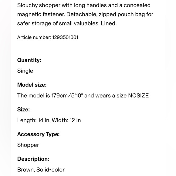 H&M brown large tote shoulder bag faux leather shopper bag with mini pouch - Picture 7 of 7